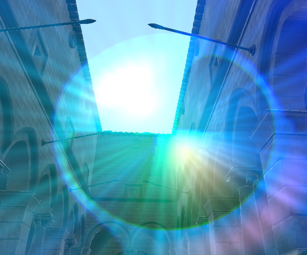 Stone courtyard with sharp lens flare