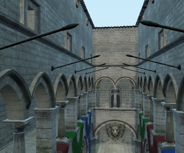 Stone hallway with darker film tonemapping, white point 1