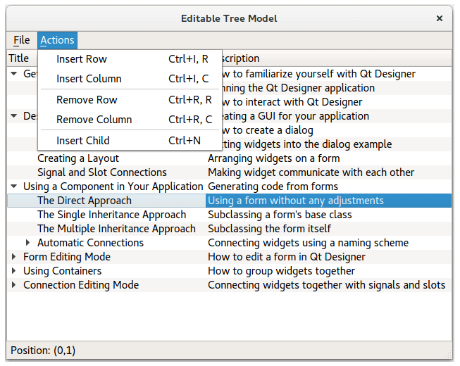Application that show editing of a tree model