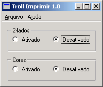 Screenshot showing the troll print UI in Portuguese