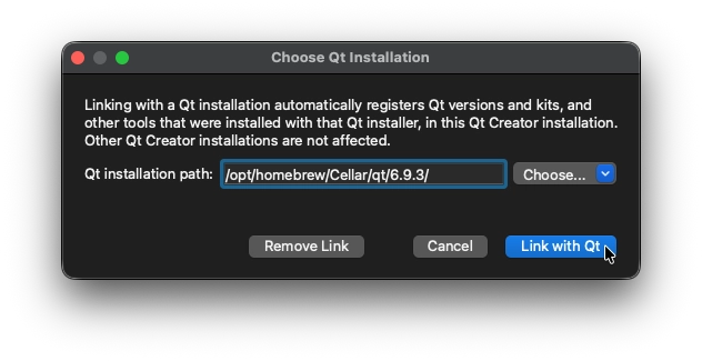 Choose a linked Qt Kit in Qt Creator