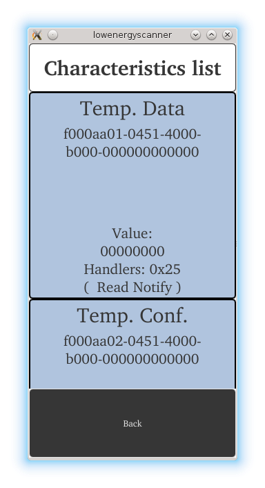 GATT characteristics listed in Qt BLE Scanner