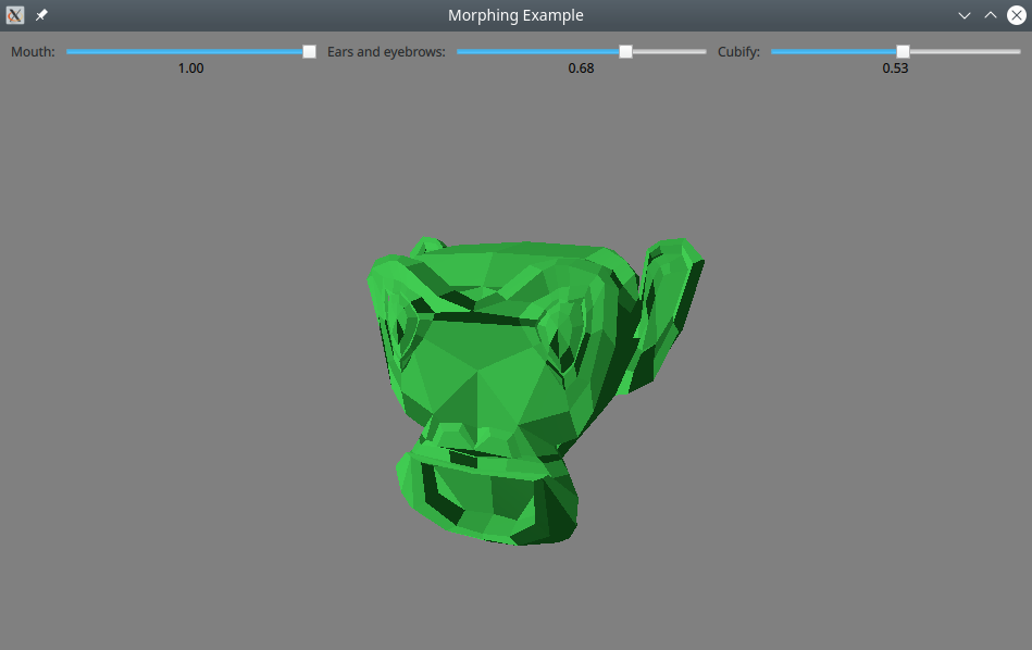 3D head model with morphing sliders for mouth, ears, and cubify