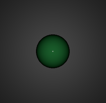 Green gradient circle with black edge and dark gray gradient background showing point light attenuation