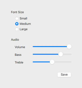 Gallery of controls in macOS style light theme