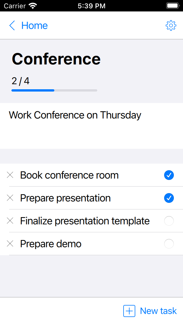 To do list application with iOS style showing task items