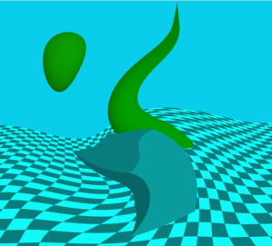 Scene with warped geometry from custom post-processing effect