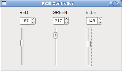 Screenshot showing an RGB controller with sliders to change the red, green, and blue value