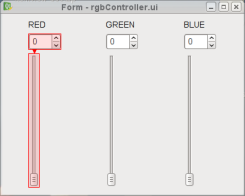 Screenshot of the rgb controller showing the signal connection between the slider and spinbox