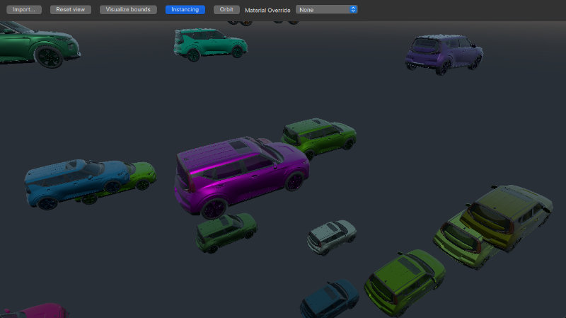Multiple car models with instancing and toolbar controls