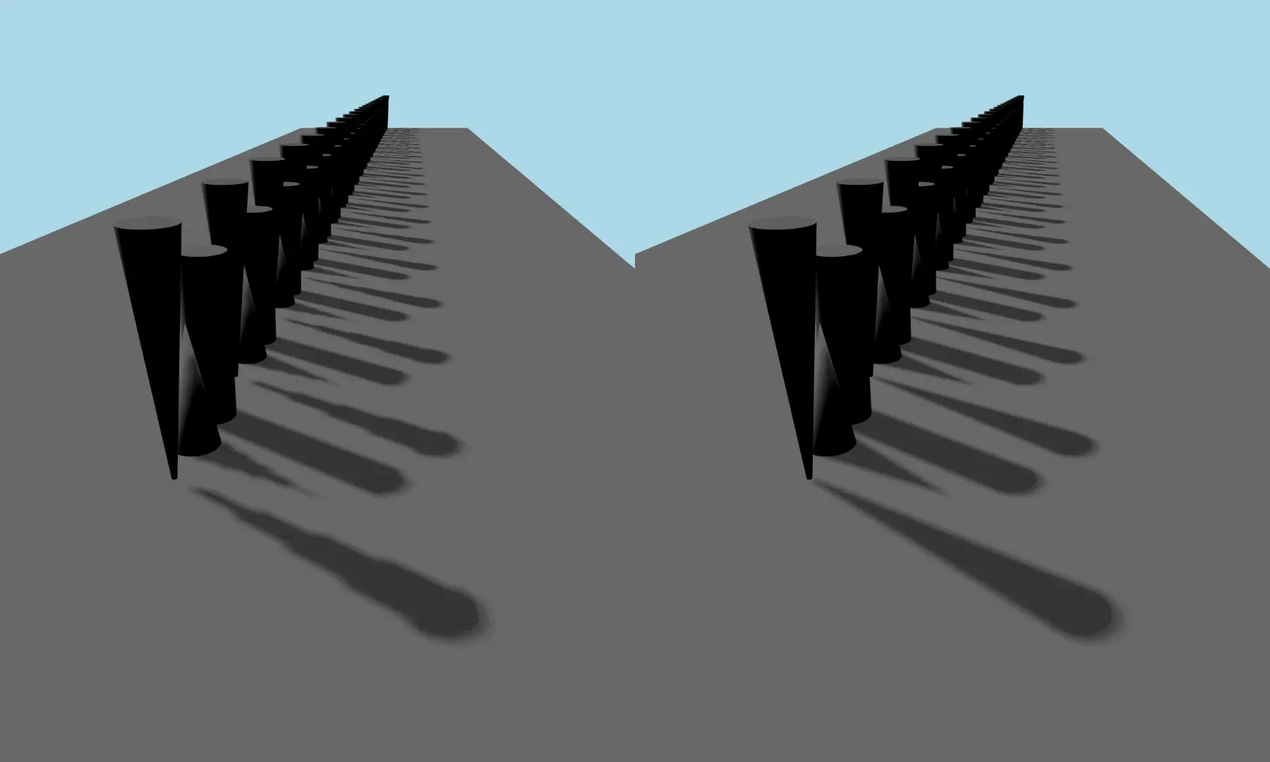 Comparison of shadow quality with 0 and 3 cascade shadow maps