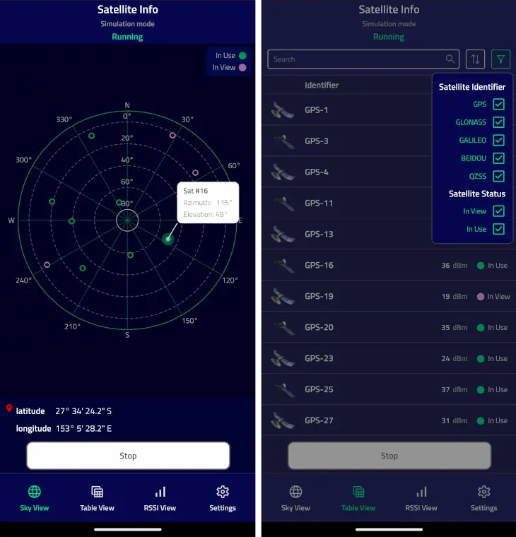 Satellite view and table UI