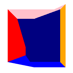 Distorted cube with six different colored sides