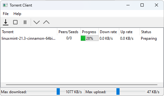 This application implements the BitTorrent protocol to facilitate peer-to-peer file-sharing