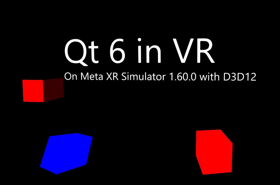 VR scene with text Qt 6 in VR and three colored cubes
