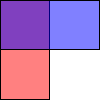 An image that contains four square sections, with the colors purple, blue, red and white