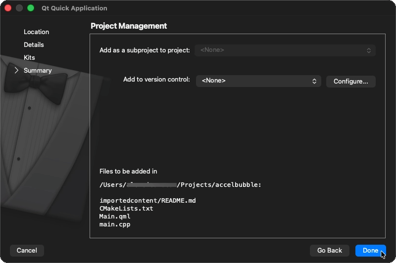 Project Management dialog