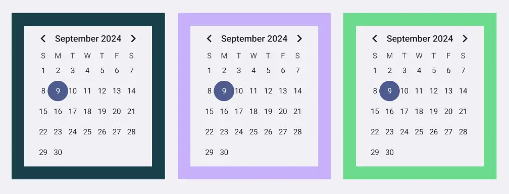 Qt GUI, Qt Widgets, and Qt Quick containers hosting an Android calendar
