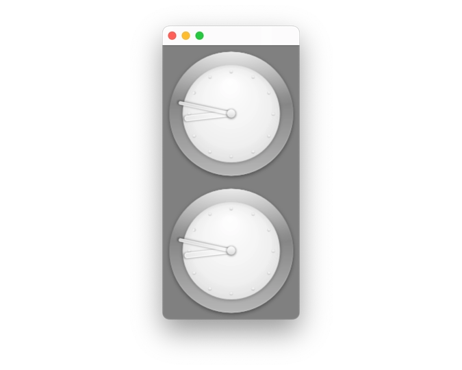 Application window displaying two synchronized analog clocks