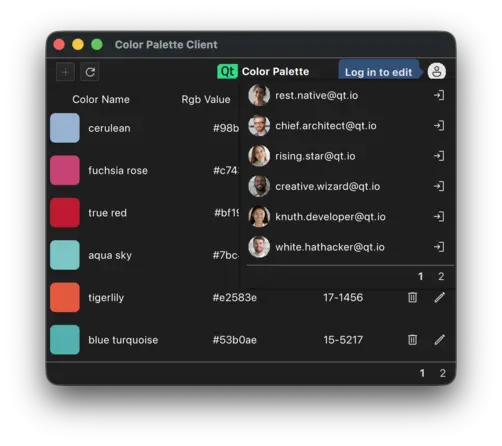 A GUI that lists the users