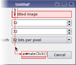Screenshot showing connection edit mode to change the signals between two widgets