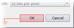 Screenshot showing an arrow coming from a widget following the cursor to choose a widget that receives the signals