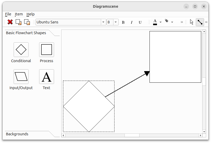 Application with various flowchart graphics and icons