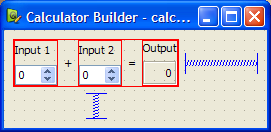 Screenshot of form editor showing a calculator layout