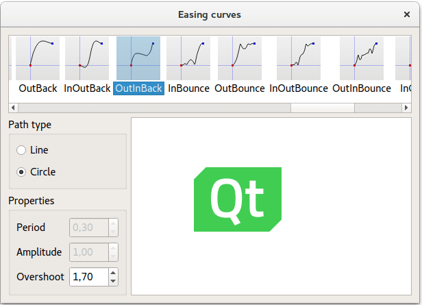 Application that applies different easing curves to an animation