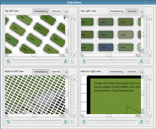 Application showing various graphics options and views