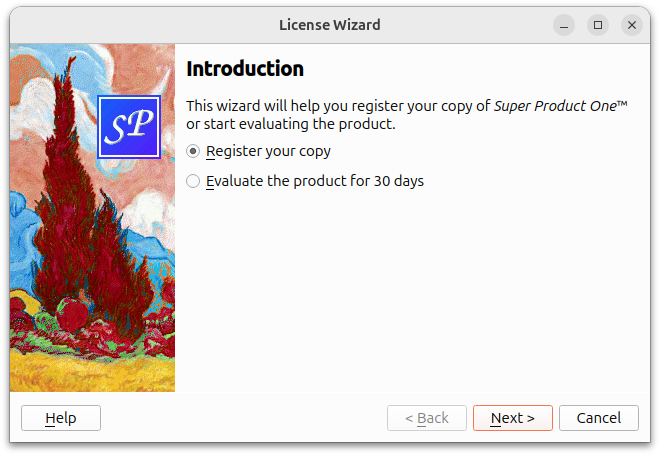 First wizard page of license wizard