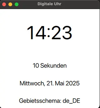 Screenshot of digital clock in German