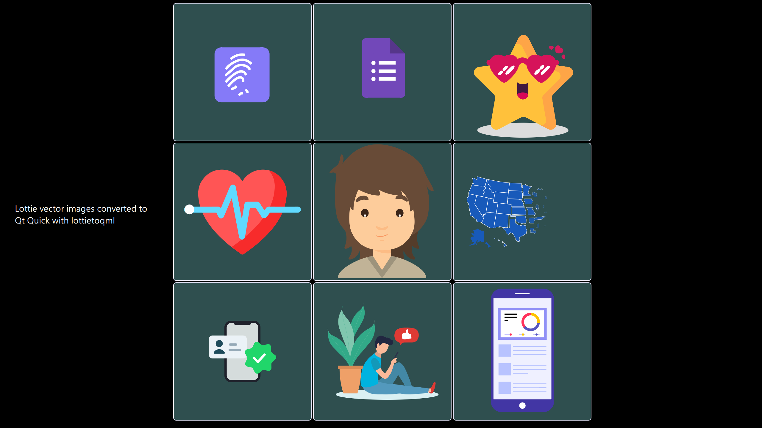 Grid of animated vector graphics