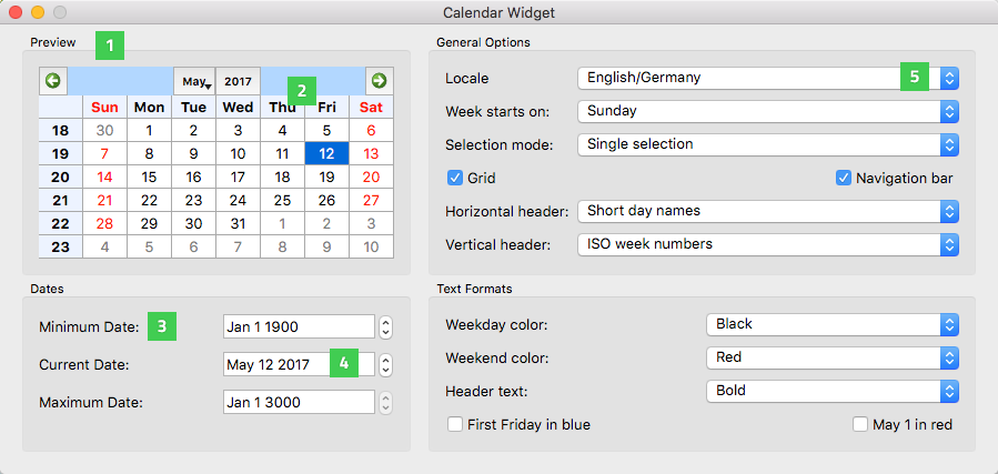 Widget gallery running on macOS