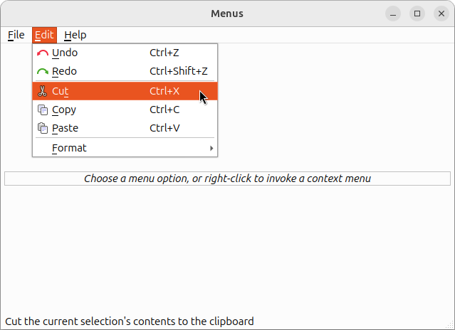 Application with the Edit menu open