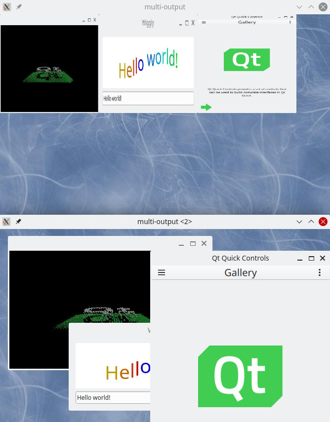 Two compositor windows demonstrating multiple outputs