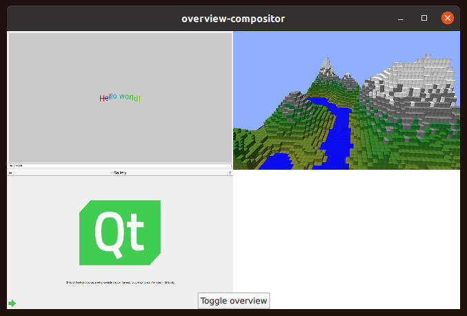 Compositor window with grid of client applications for selection