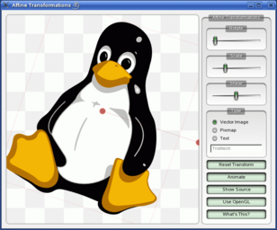 Affine Transformations example with penguin graphic