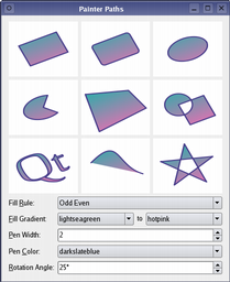 Painter Paths application with various shapes