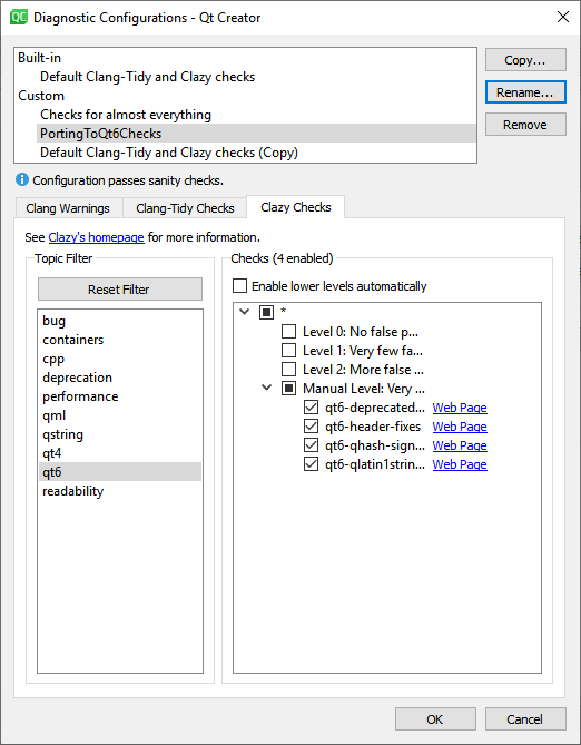 Filtering Qt 6 checks