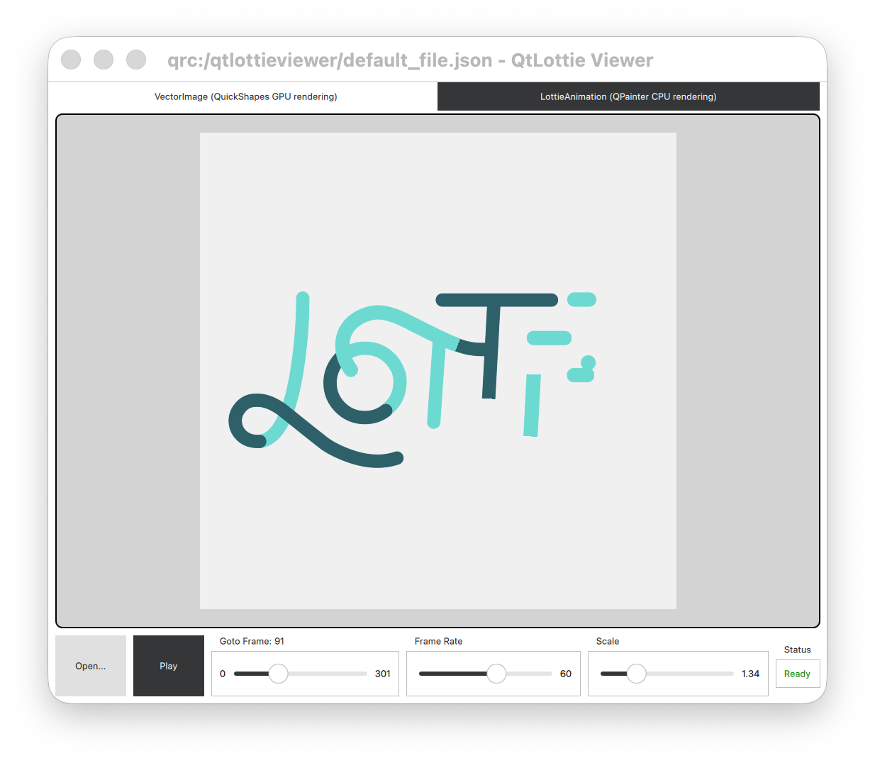 Lottie animation viewer with frame rate and scaling controls