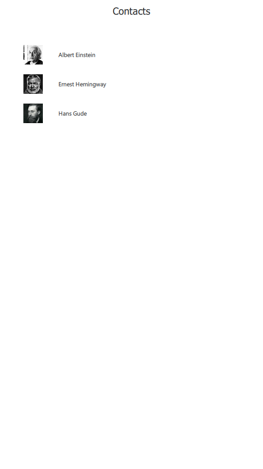Contact list displaying three entries with avatars