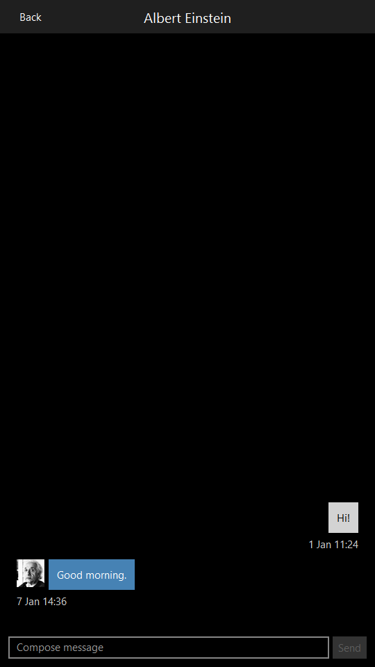 Conversation page with Universal style in dark theme