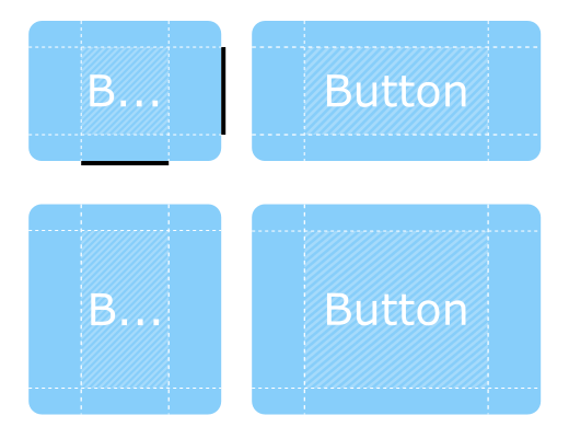 Examples of 9-patch image resized showing padding areas