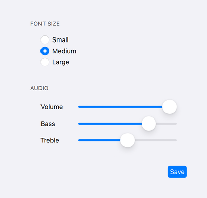 Gallery of controls in iOS style light theme