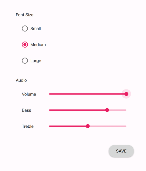 Gallery of controls in Material style light theme