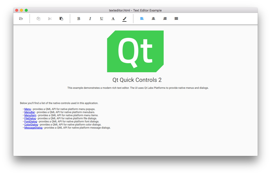 Text editor with menu bar, toolbar, and formatted document content
