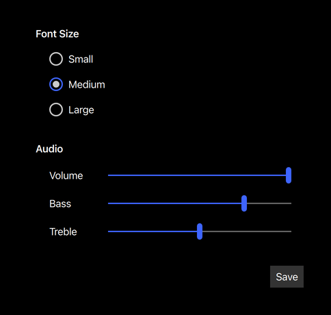 Gallery of controls in Universal style dark theme