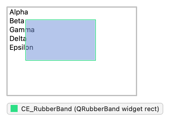 List view with a translucent rubber band selection rectangle outlined