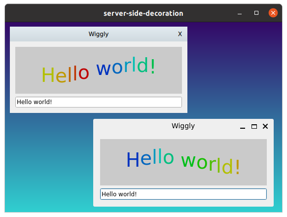 Compositor window with blue-cyan gradient background and server-side decorated client